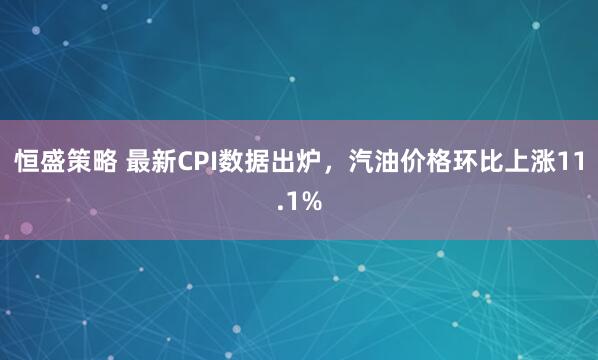 恒盛策略 最新CPI数据出炉，汽油价格环比上涨11.1%