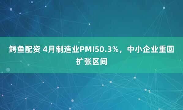 鳄鱼配资 4月制造业PMI50.3%，中小企业重回扩张区间