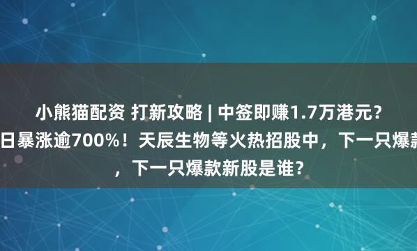 小熊猫配资 打新攻略 | 中签即赚1.7万港元？深演智能三日暴涨逾700%！天辰生物等火热招股中，下一只爆款新股是谁？