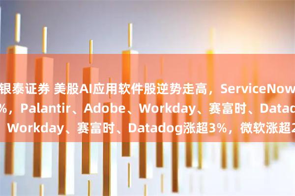 银泰证券 美股AI应用软件股逆势走高，ServiceNow、 Figma Inc涨超5%，Palantir、Adobe、Workday、赛富时、Datadog涨超3%，微软涨超2%